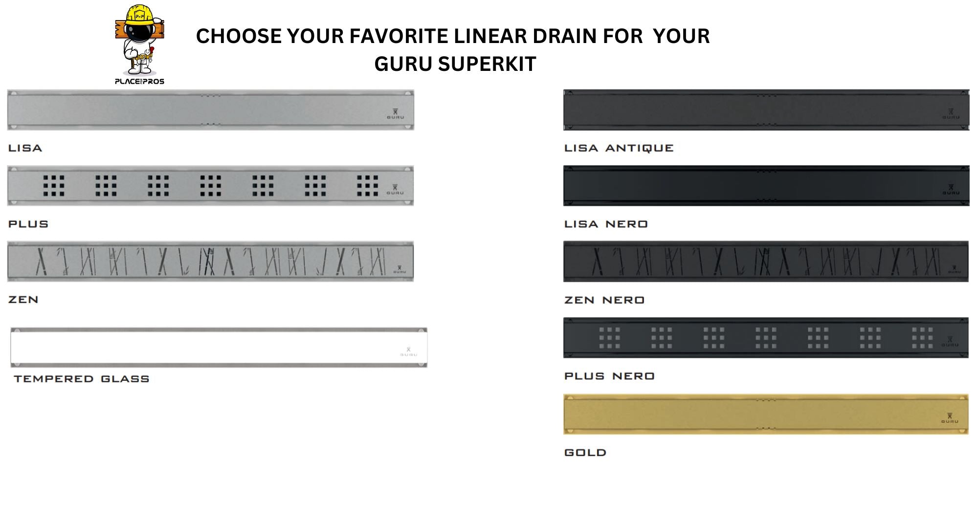 GURU Shower Linear Drain Superkit 49-1/2
