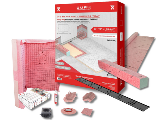 GURU Shower Linear Drain Superkit 37-1/2"x60-1/8" PVC with Drain