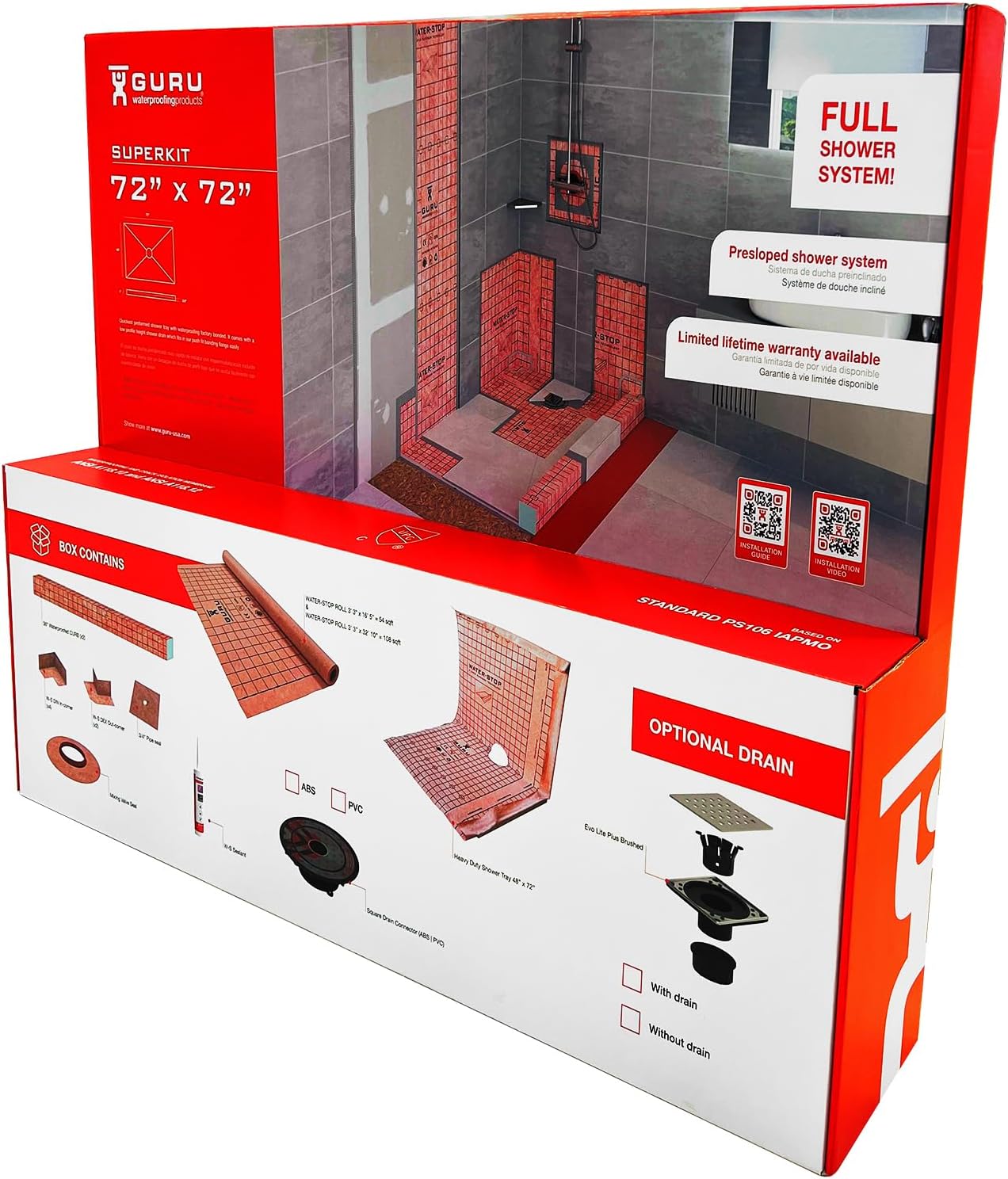 Complete Shower Kit Square Drain PVC or ABS Connector